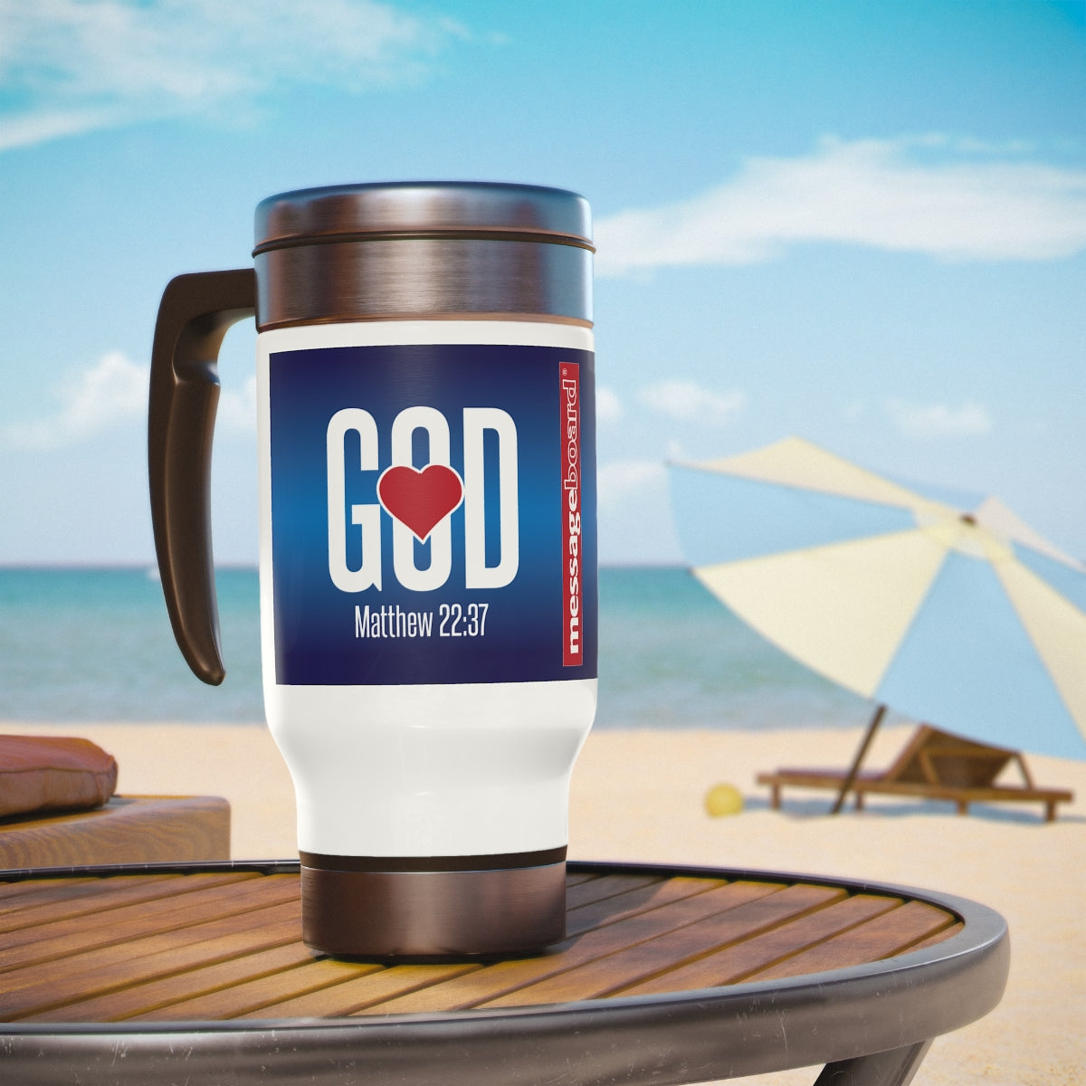 mb02 LOVE GOD Stainless Steel Travel Mug with Handle, 14oz