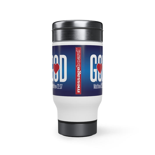 mb02 LOVE GOD Stainless Steel Travel Mug with Handle, 14oz